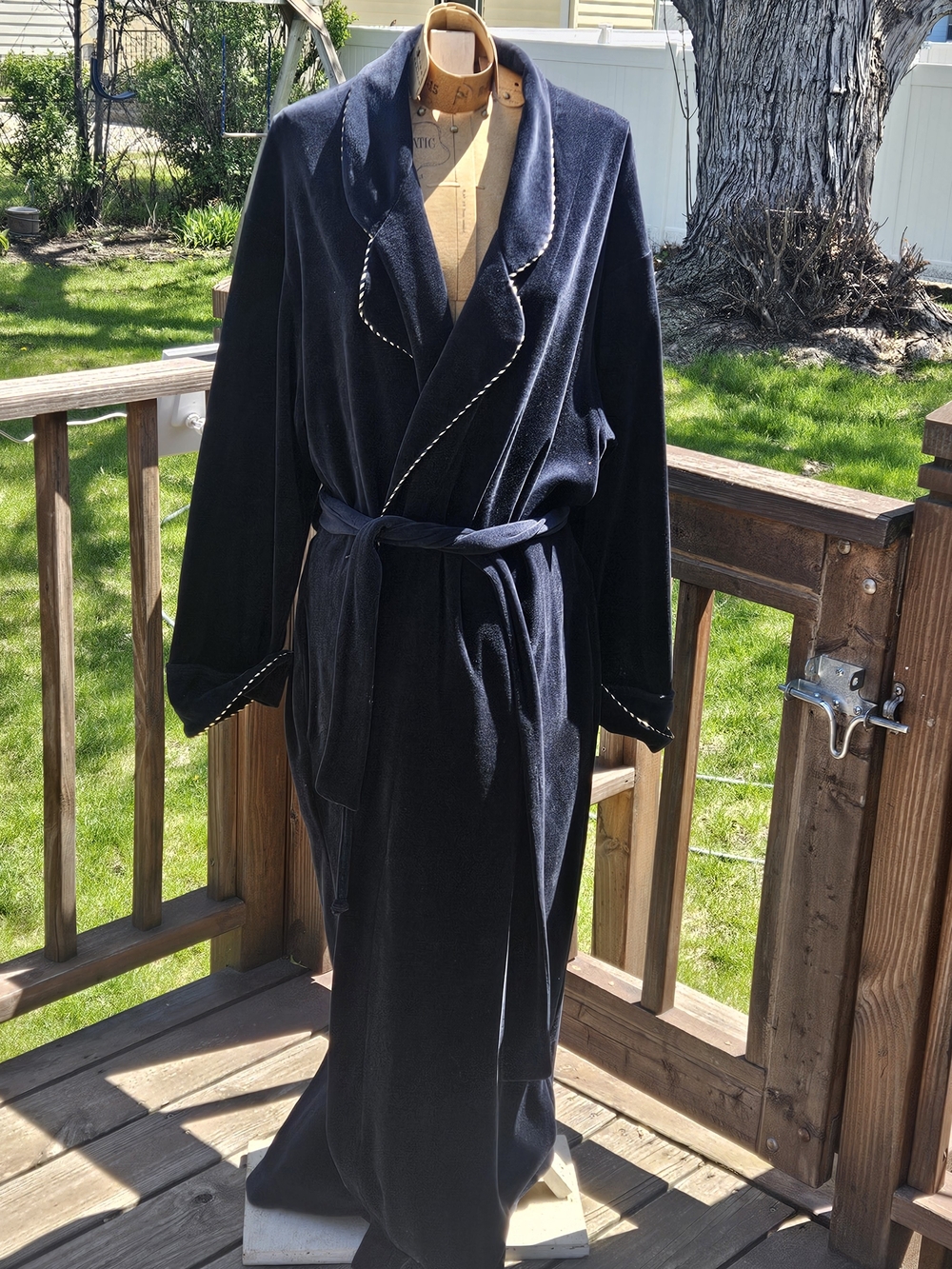 Vintage Christian Dior Luxurious Black Velvet Robe with Contrast Piping